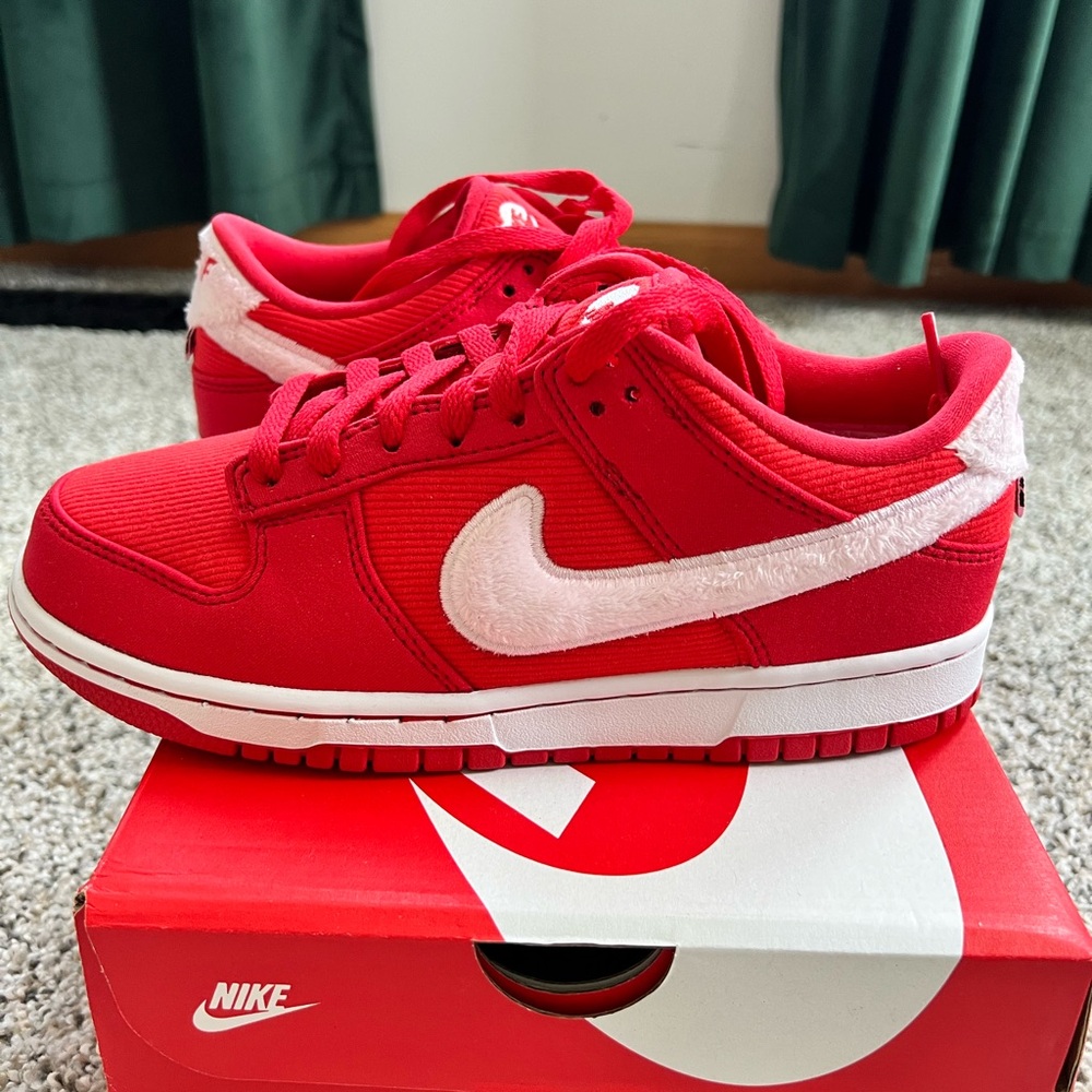 Nike Red Dunk Sneakers with Pink Swoosh 6Y or woman’s 7.5